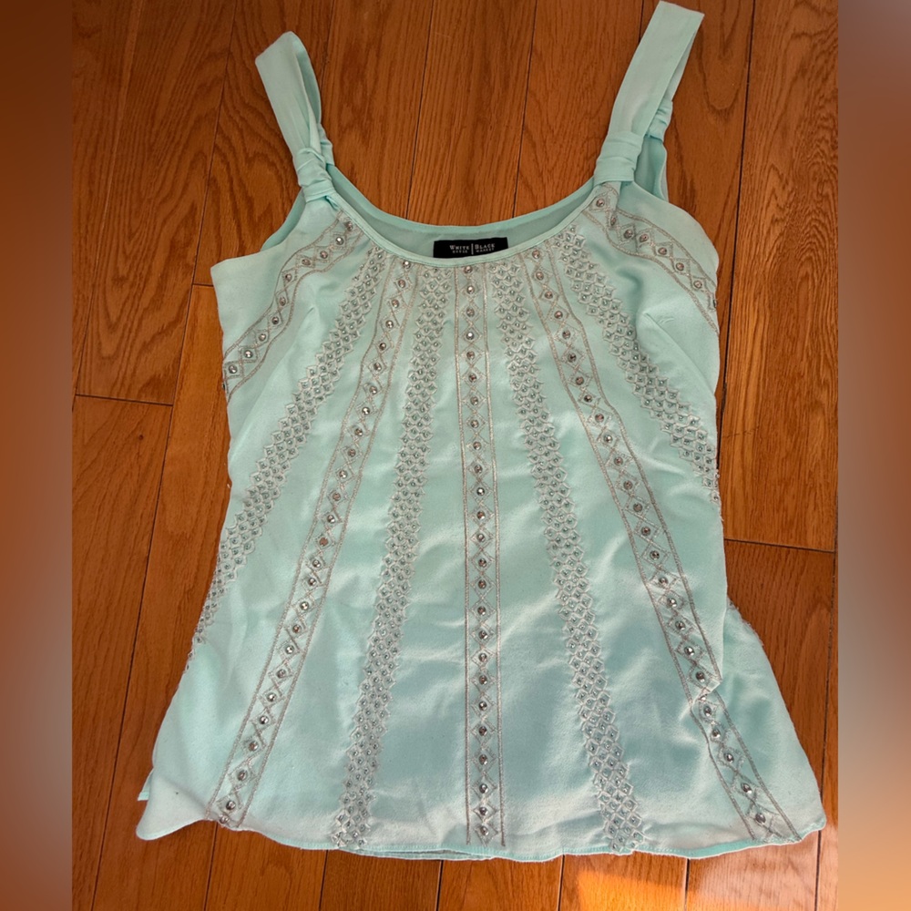 White House Black Market Light Blue Embellished Tank Top